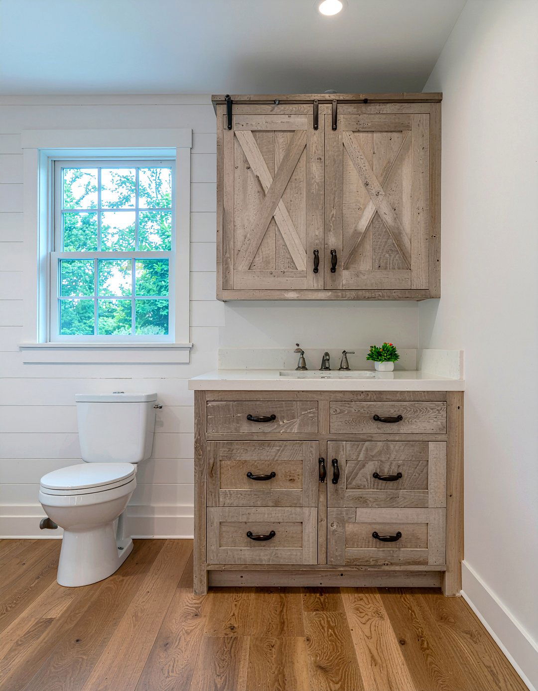 Farmhouse bathroom cabinet - 30 over toilet storage ideas
