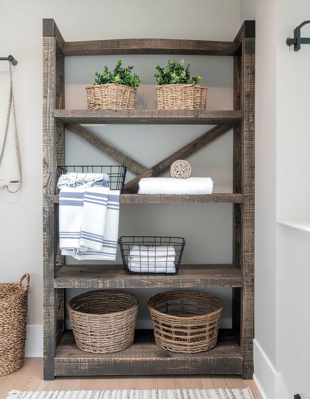 Farmhouse bathroom etagere - 30 bathroom etagere ideas