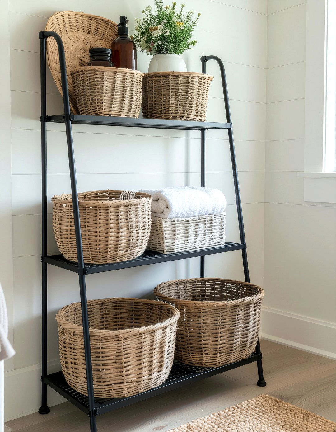 Farmhouse bathroom ladder shelf - 30 bathroom ladder shelf ideas