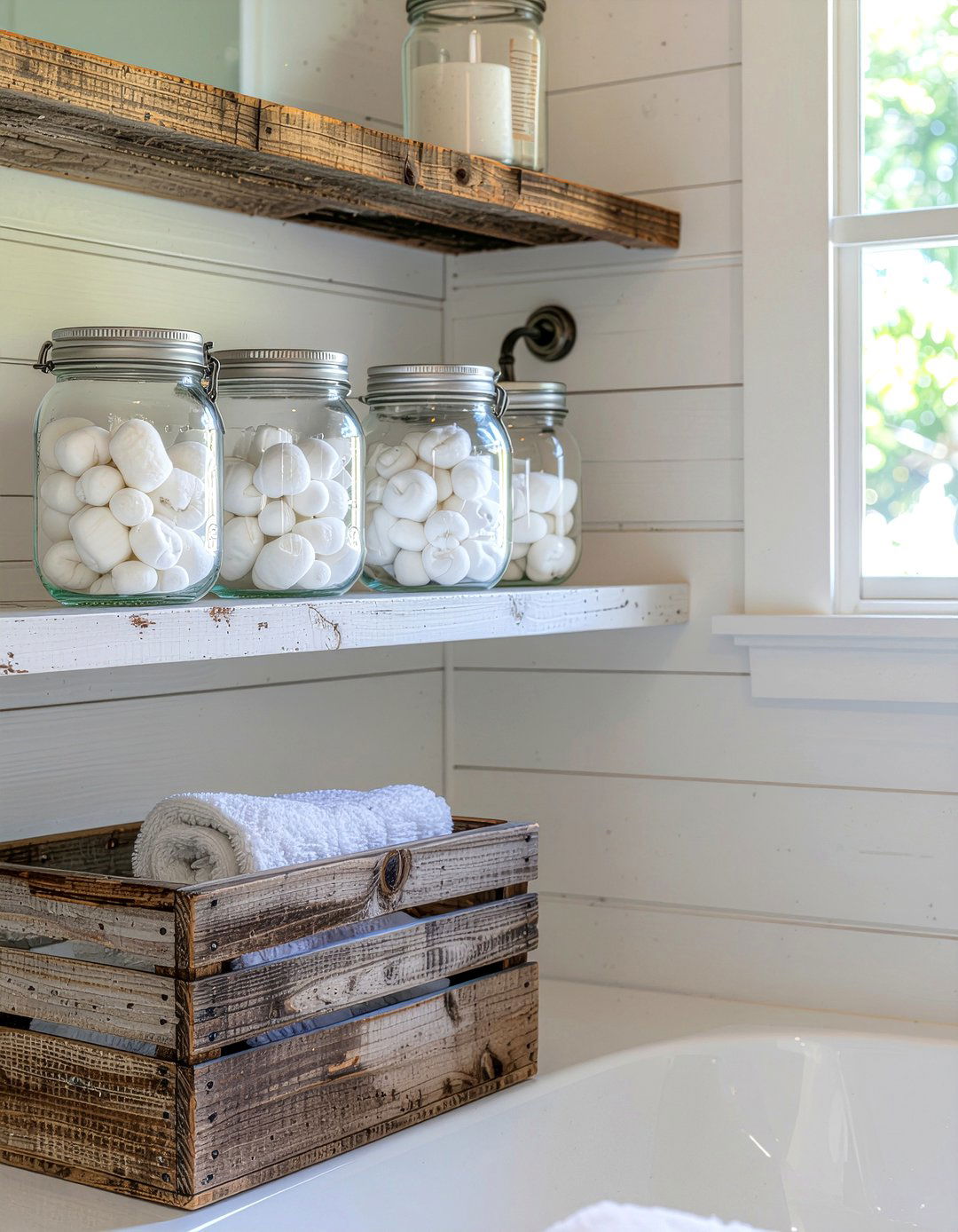 Farmhouse bathroom shelf decor - 30 bathroom shelf styling ideas