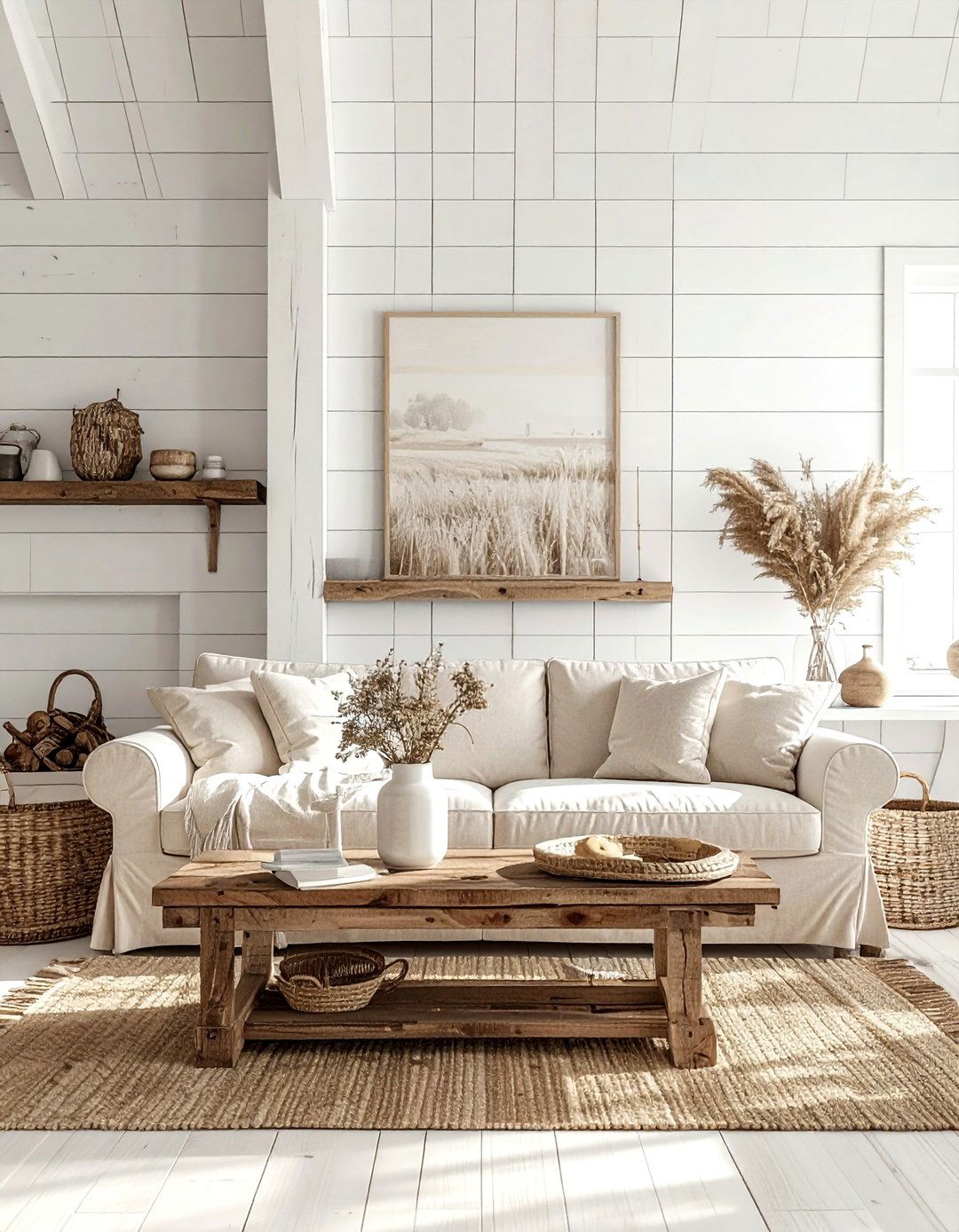 Farmhouse beige white living room - 30 beige and white living room ideas