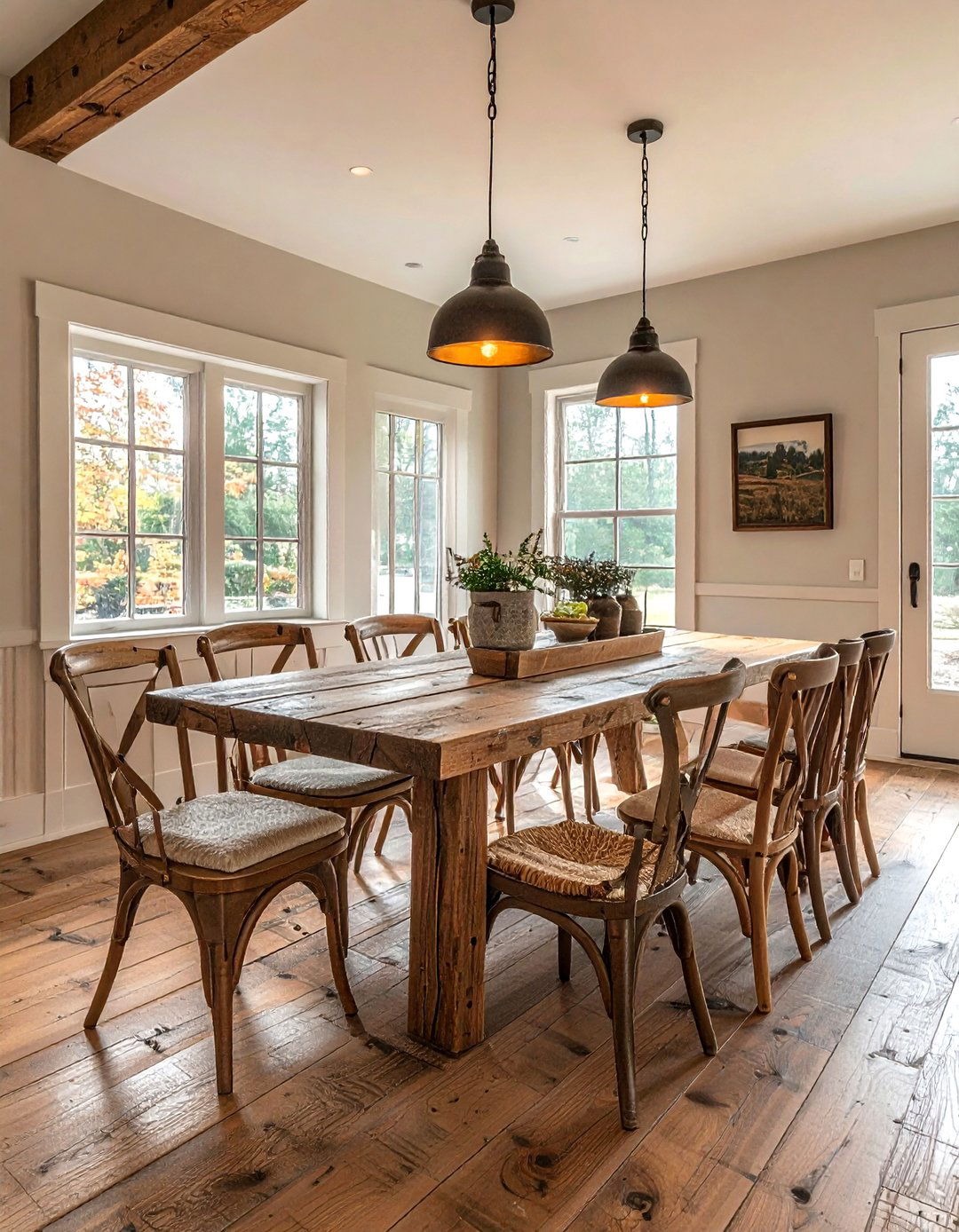 Farmhouse bench and chairs - 30 mismatched dining chair ideas