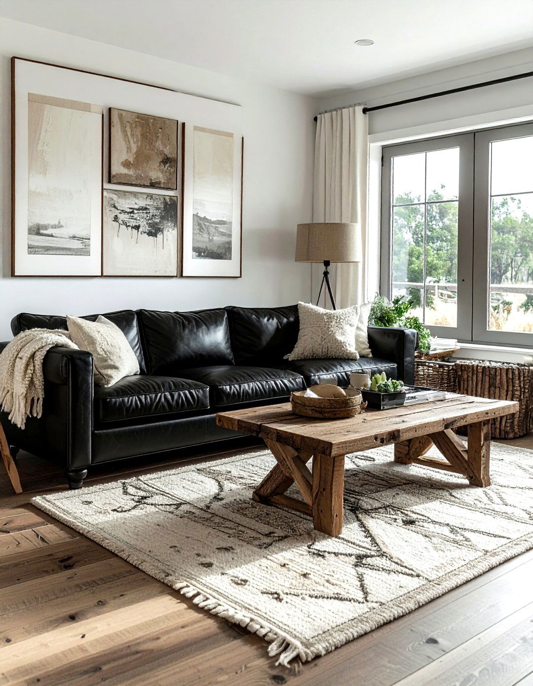 Farmhouse black leather sofa - 30 farmhouse black living room ideas