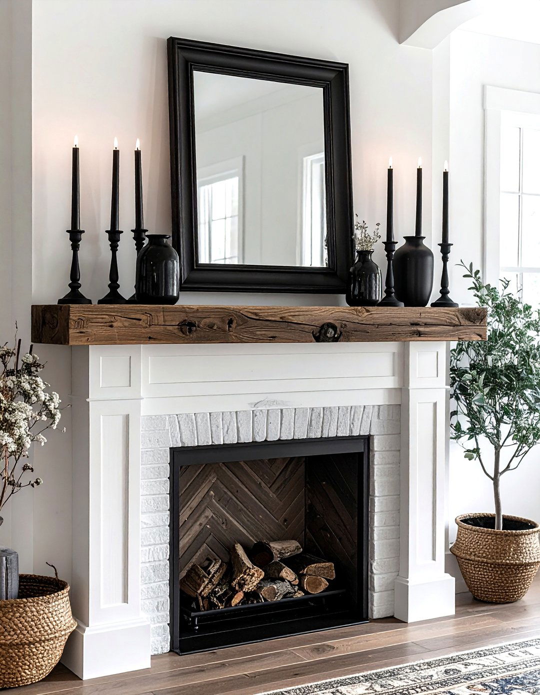 Farmhouse black mantel decor - 30 farmhouse black living room ideas