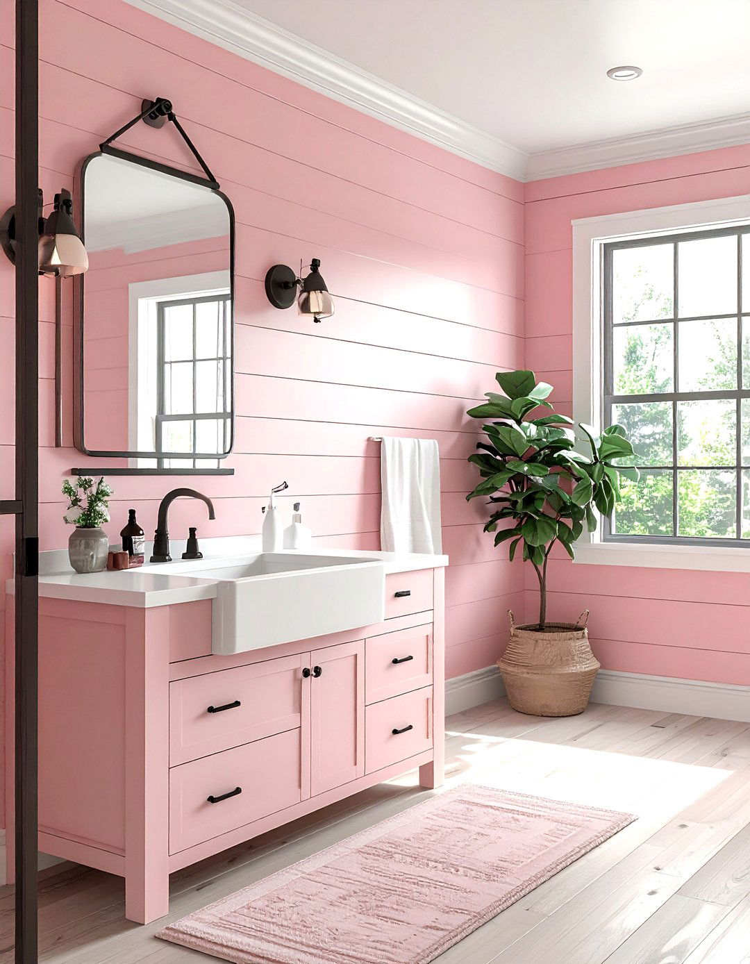 Farmhouse blush bathroom - 30 blush and white bathroom ideas