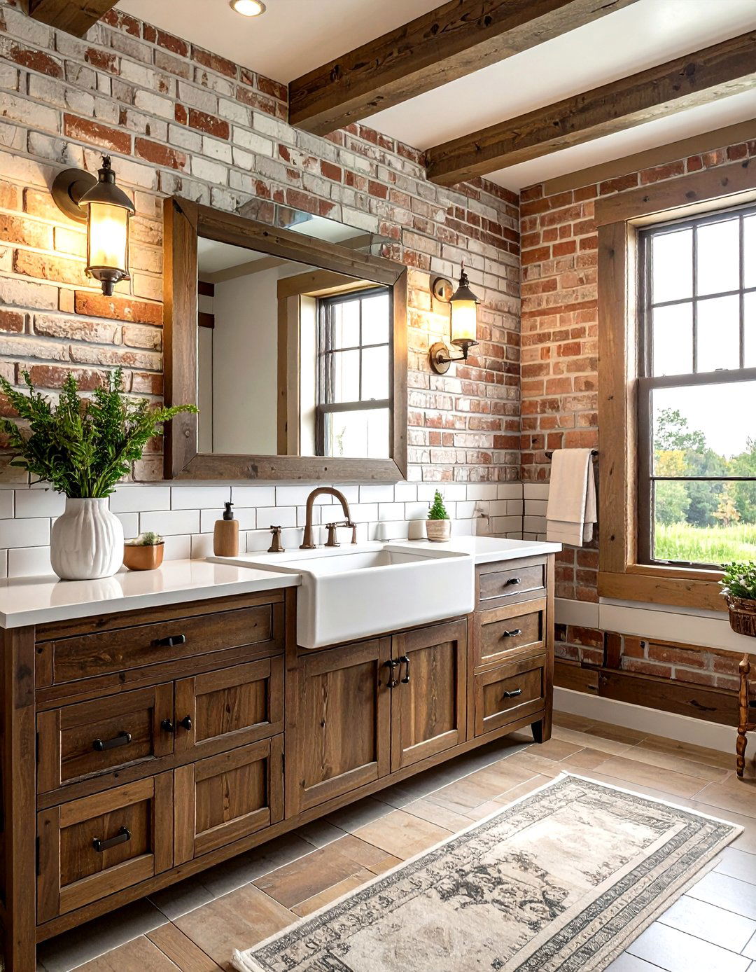 Farmhouse brick bathroom wall - 30 brick accent wall bathroom ideas
