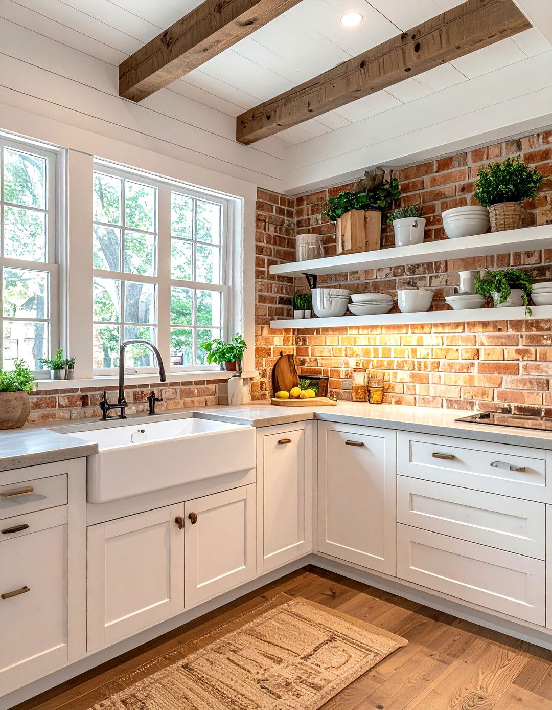 Farmhouse brick kitchen wall - 30 exposed brick kitchen ideas