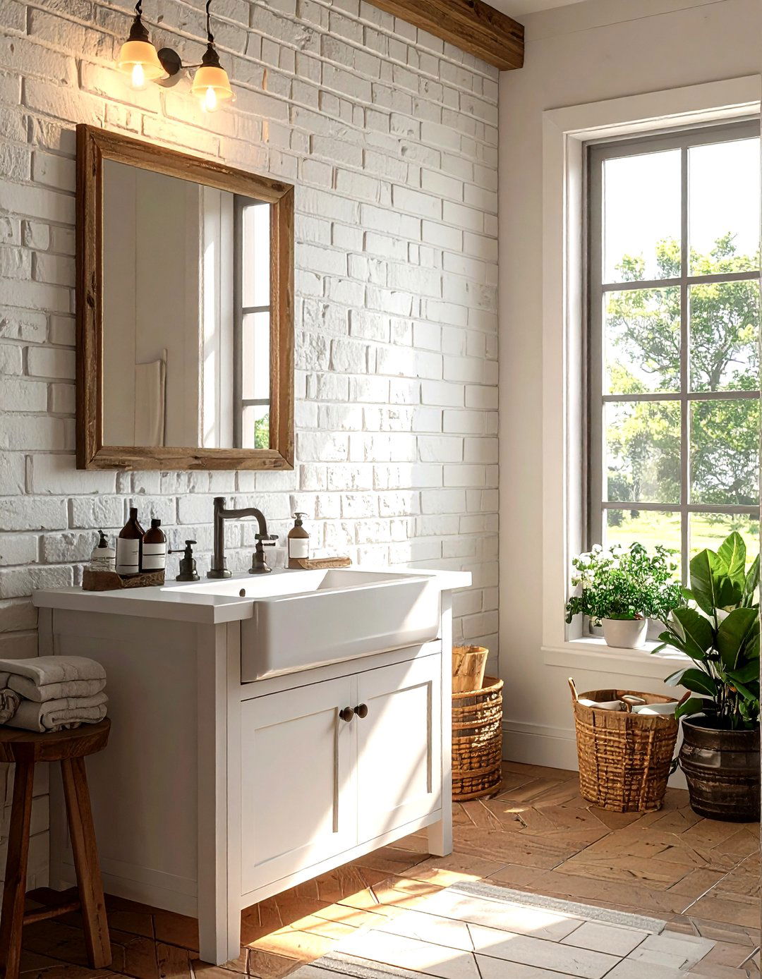 Farmhouse brick - 30 brick bathroom ideas