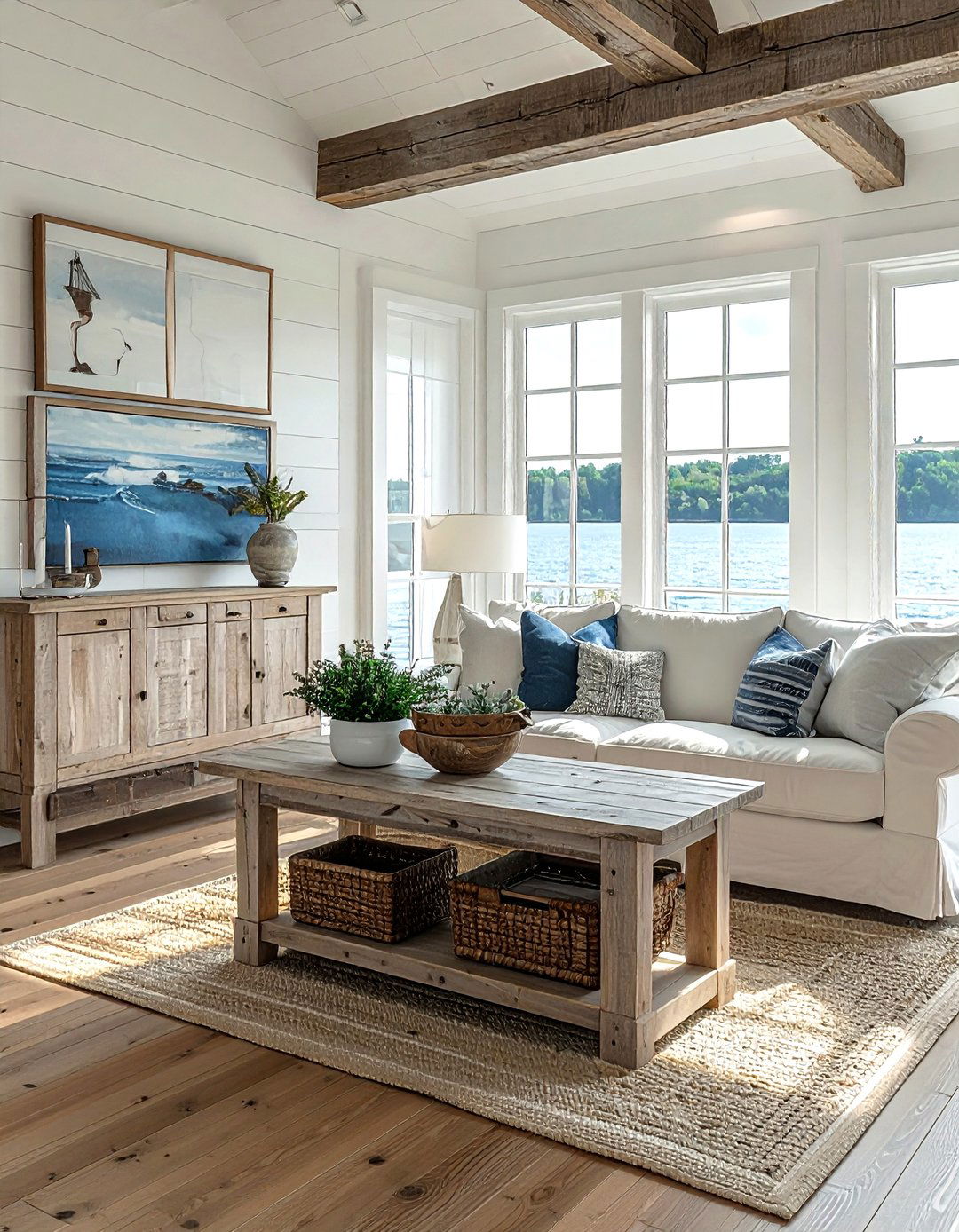 Farmhouse console table living room - 30 living room lake house furniture ideas