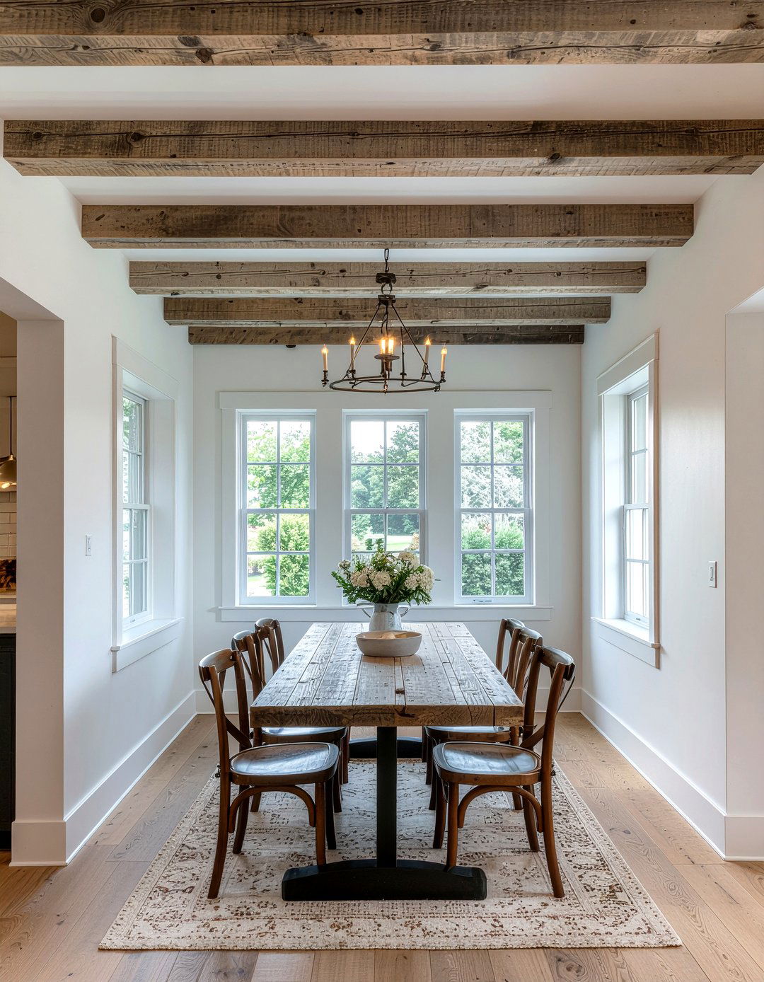 Farmhouse dining room beams - 30 dining room beamed ceiling ideas