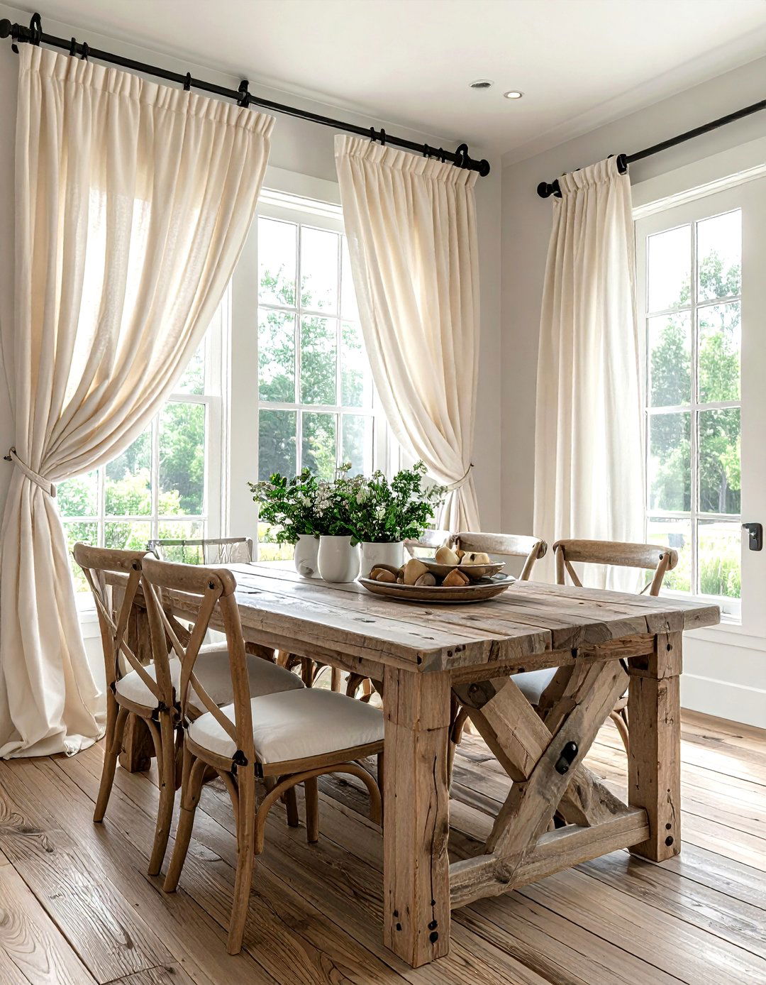 Farmhouse dining room curtains - 30 floor length curtain dining room ideas