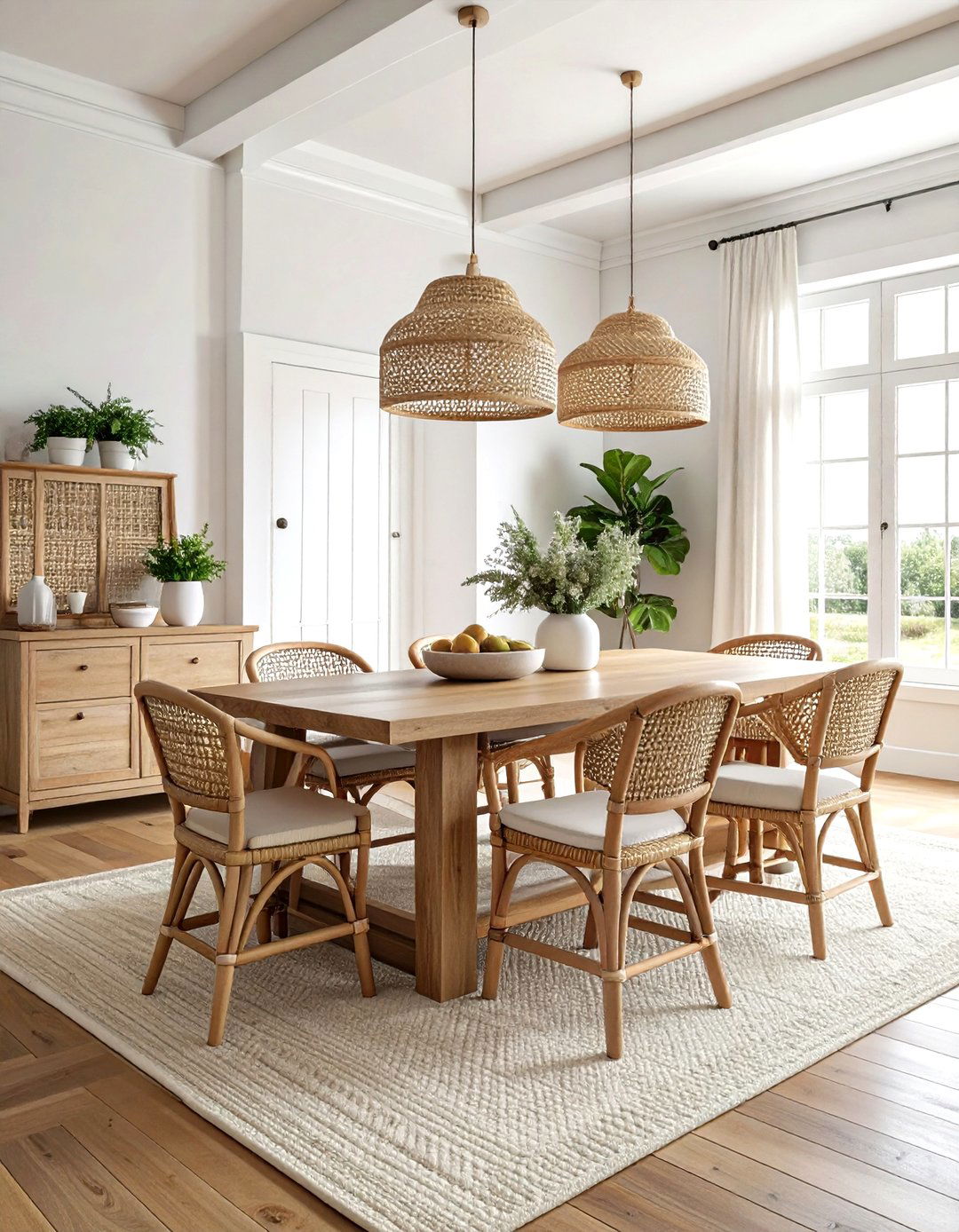 Farmhouse dining room with cane - 30 cane dining room ideas