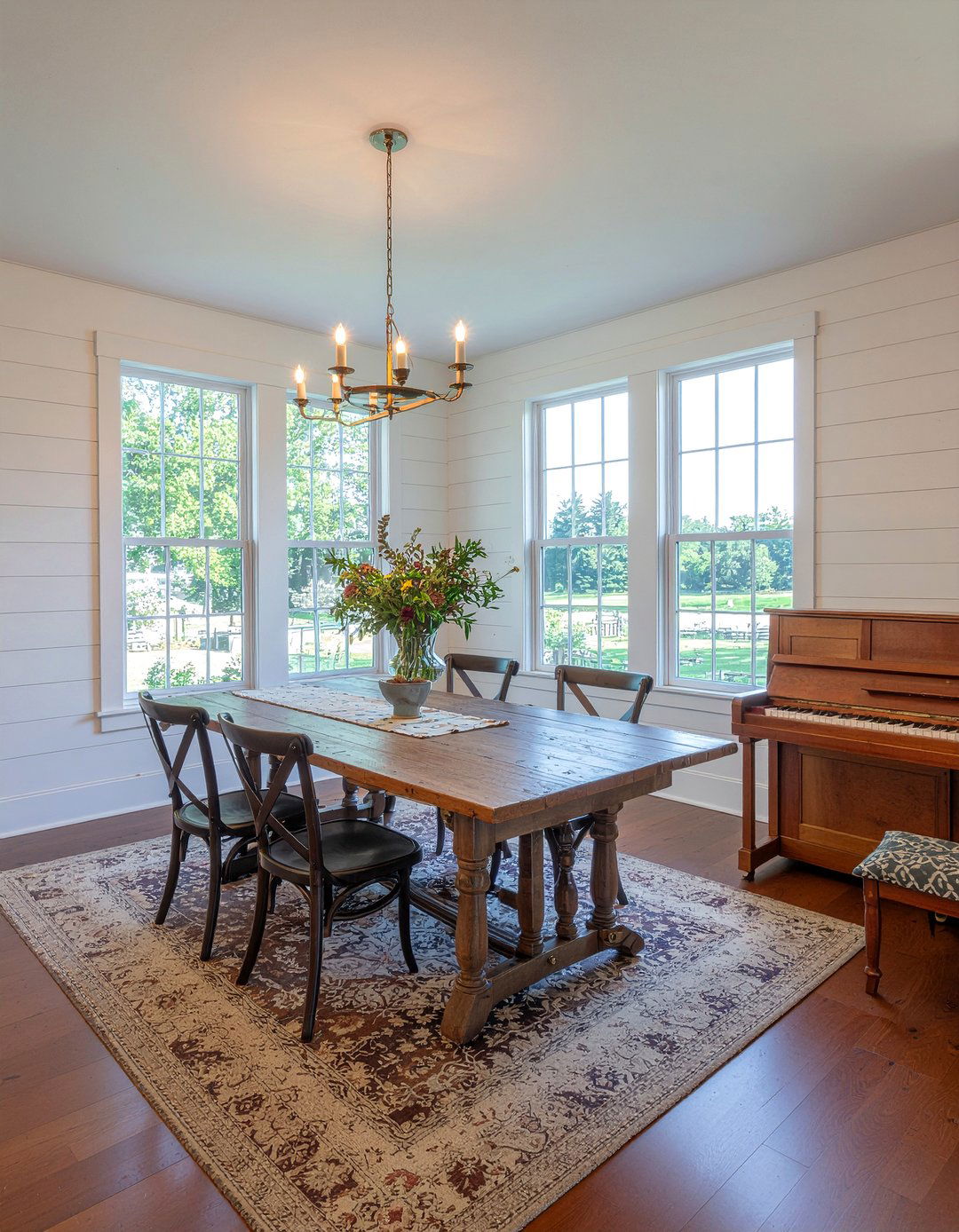 Farmhouse dining room with piano - 30 dining room music room combo ideas