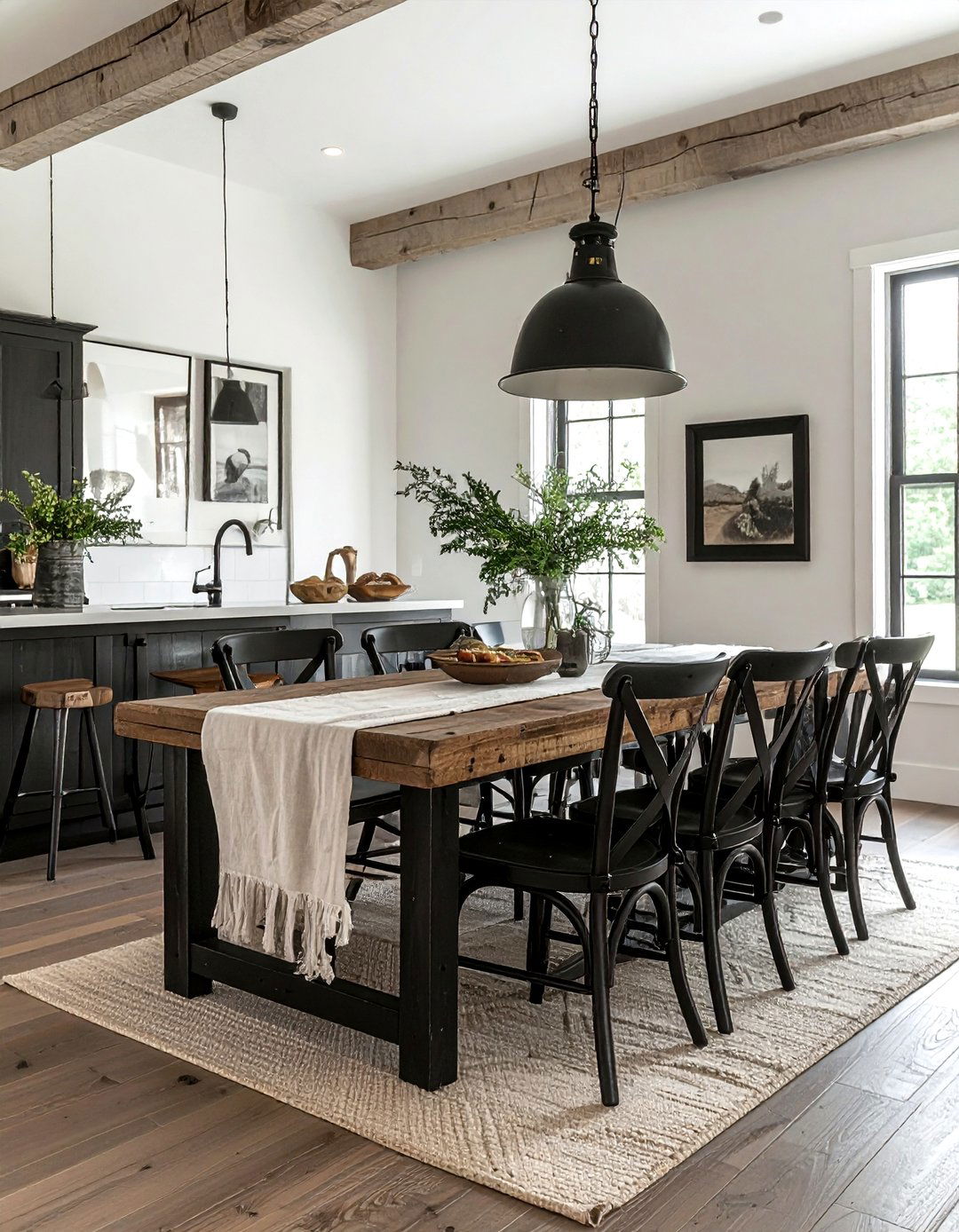 Farmhouse dining table with bench - 30 dining room family gathering ideas