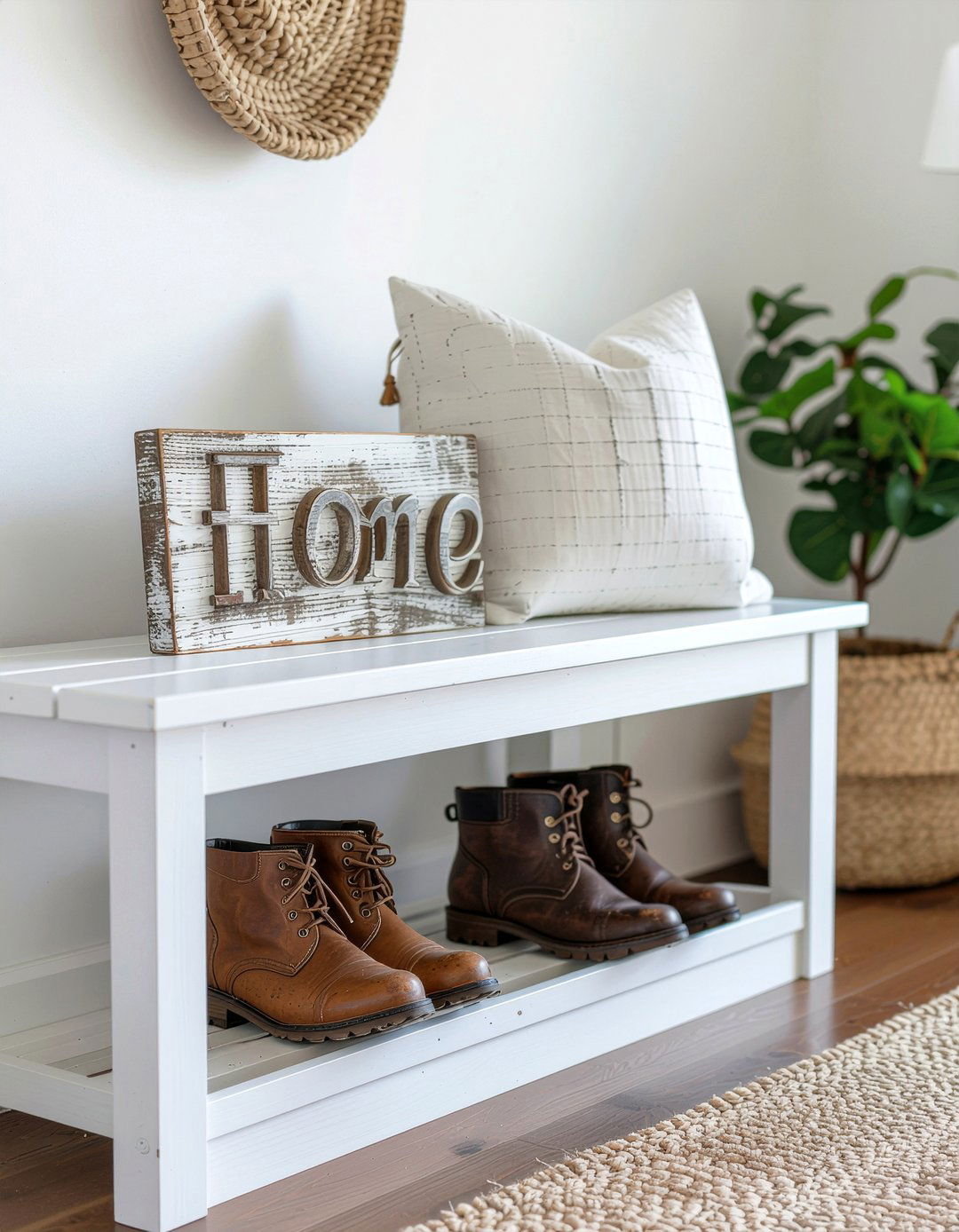 Farmhouse entryway bench - 30 entryway shoe storage ideas