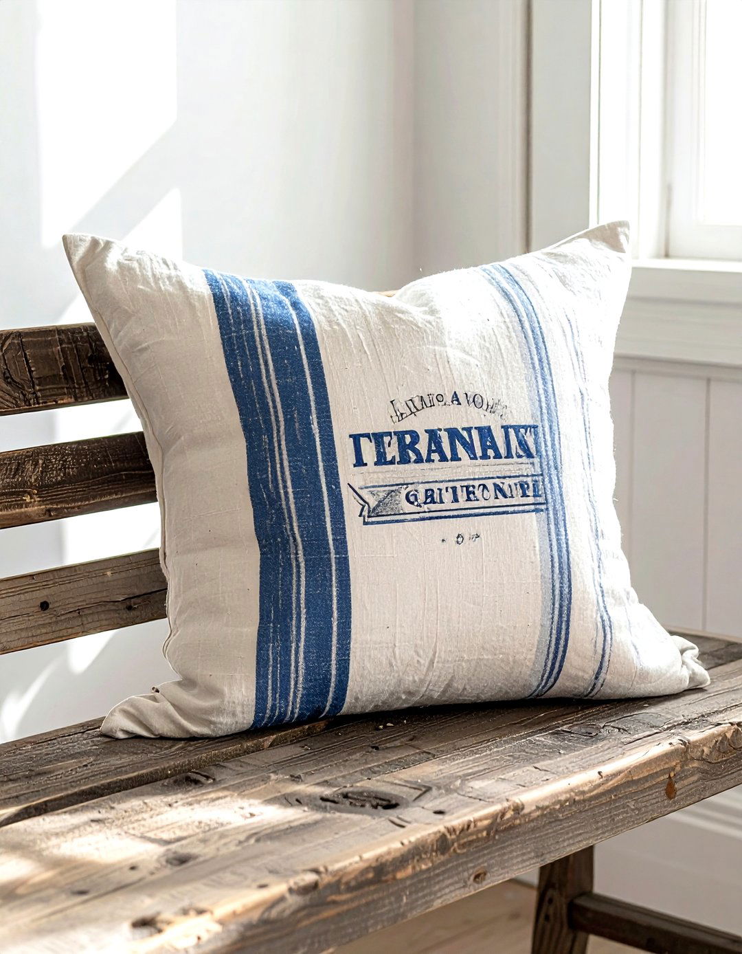 Farmhouse grain sack pillow - 30 decorative pillow ideas