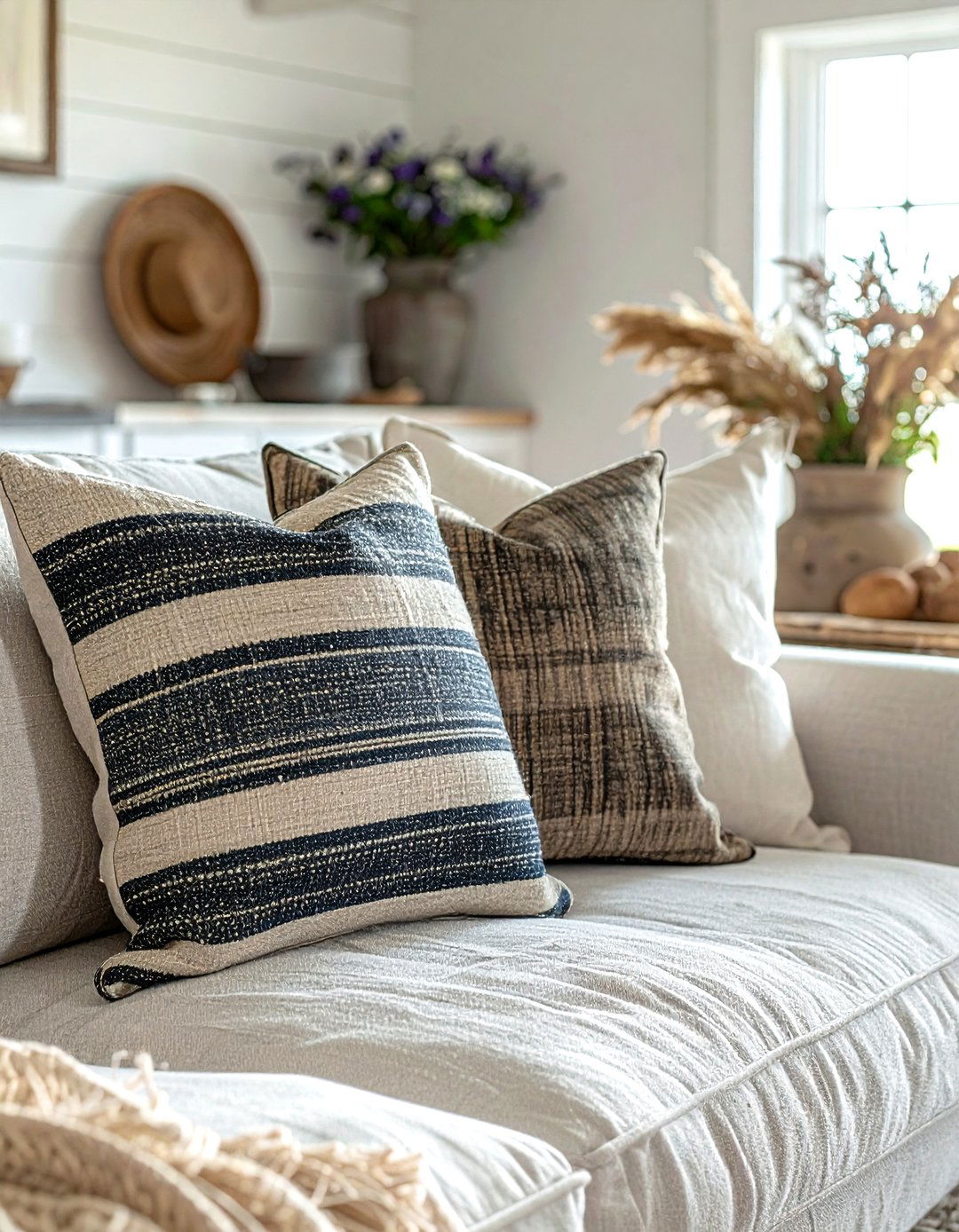 Farmhouse grain sack pillows - 30 pillow mix ideas