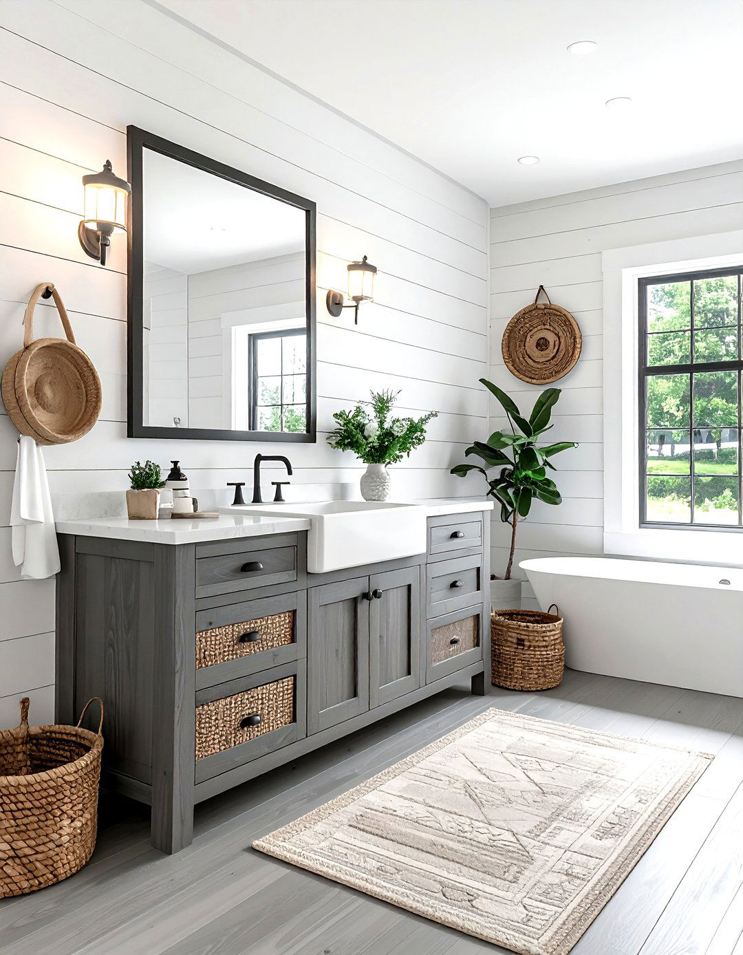 Farmhouse grey and white bathroom - 30 grey and white bathroom ideas