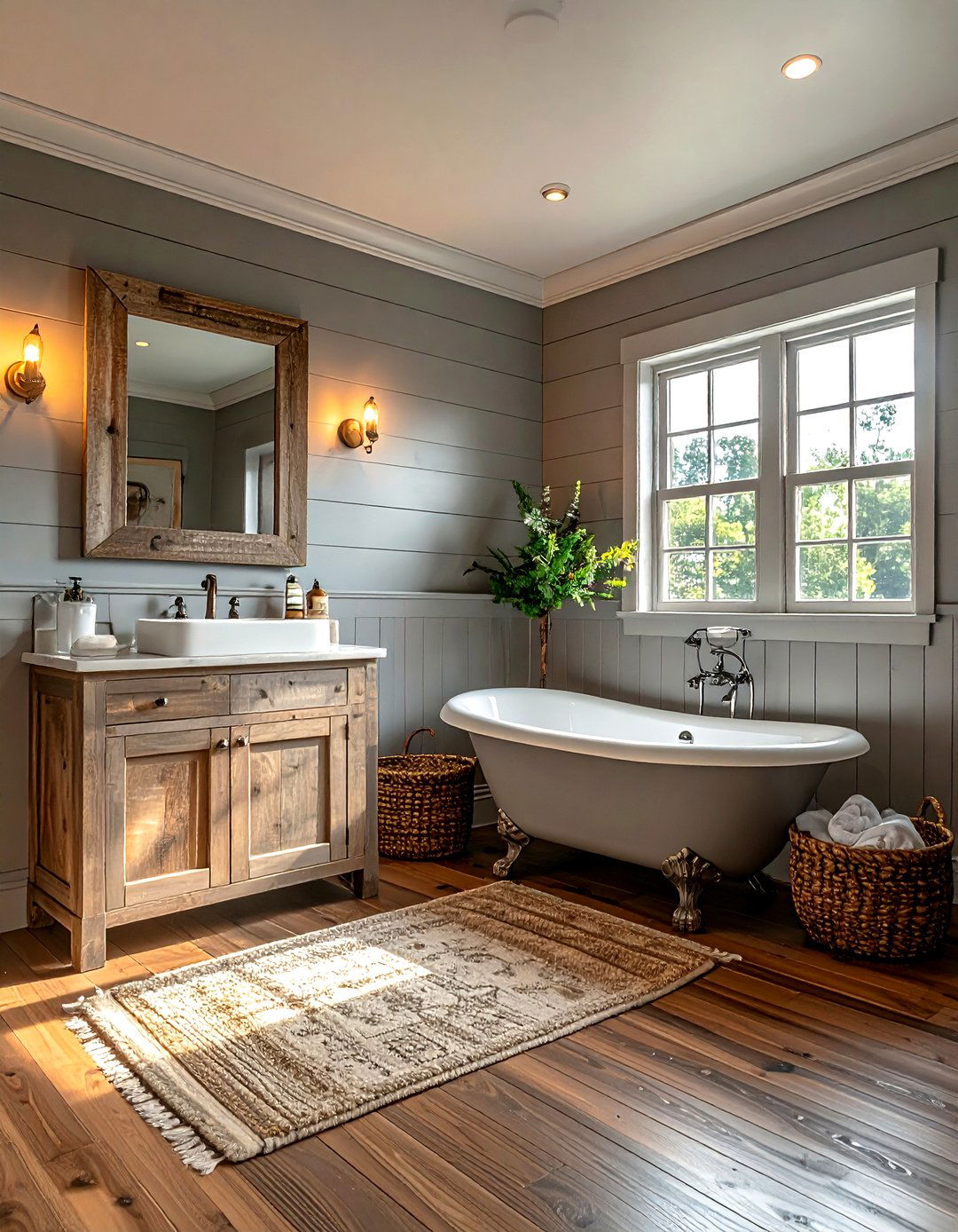 Farmhouse grey bathroom - 30 grey bathroom decor ideas