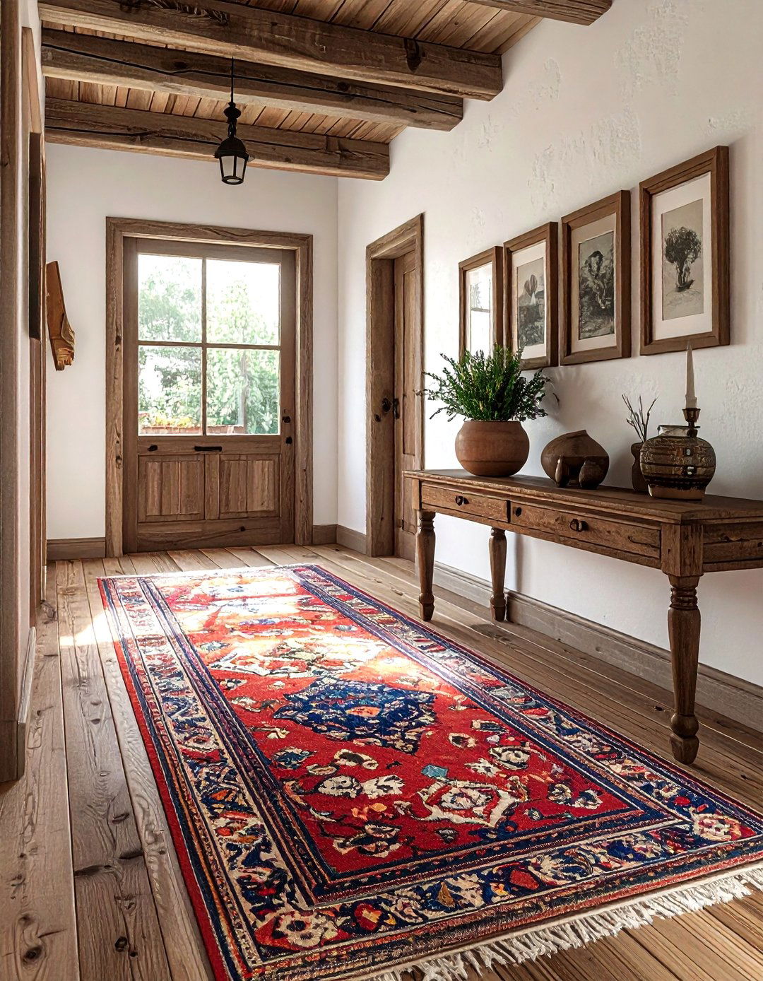 Farmhouse hallway with vintage runner rug - 30 rustic home decor ideas