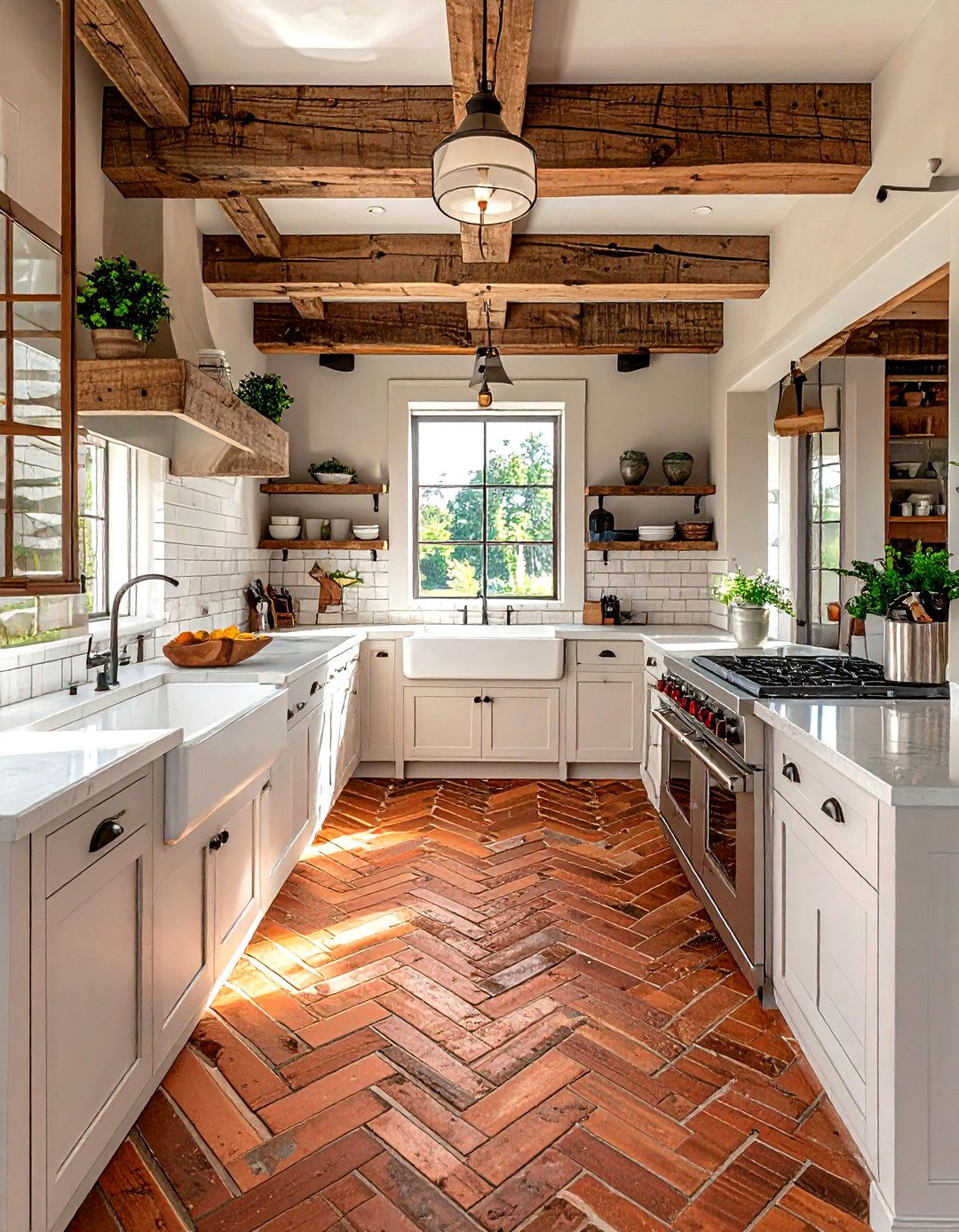 Farmhouse kitchen brick herringbone floor - 30 herringbone floor kitchen ideas
