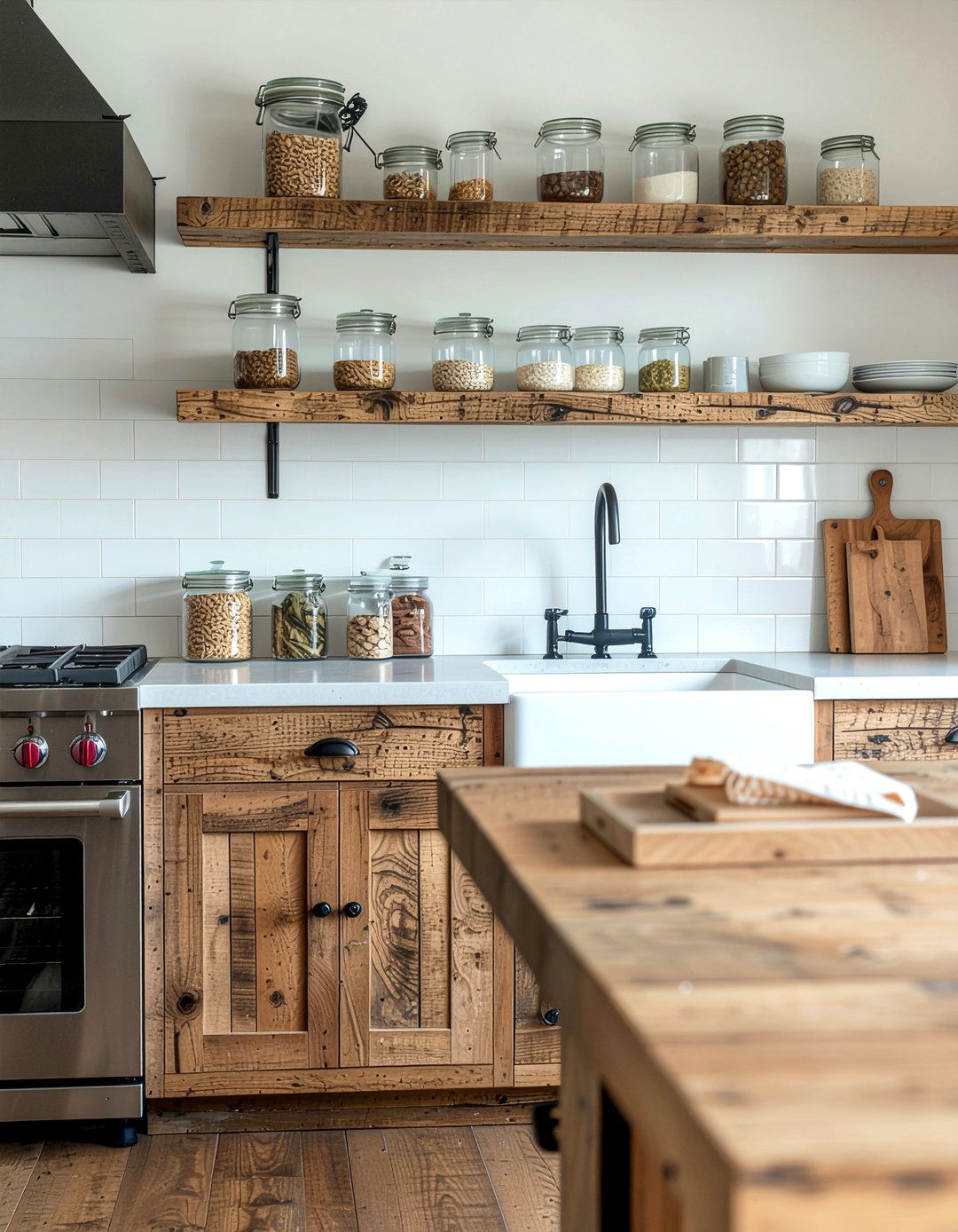 Farmhouse kitchen with open shelving - 30 open shelf backsplash kitchen ideas
