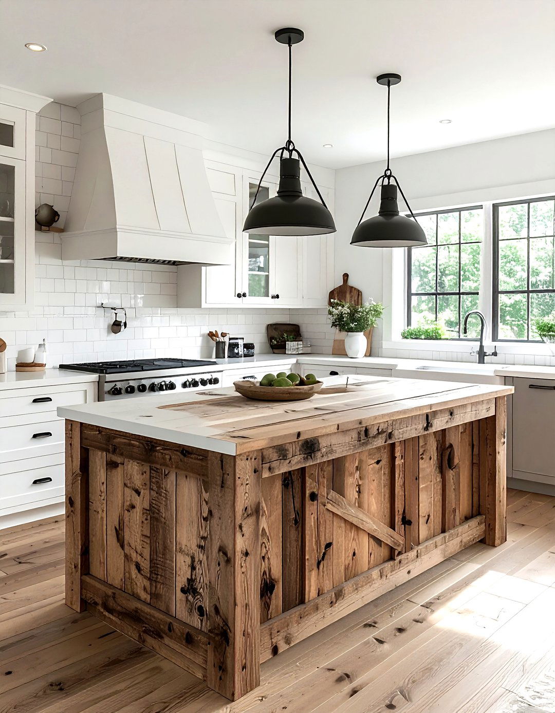 Farmhouse kitchen with reclaimed wood island - 30 rustic home decor ideas