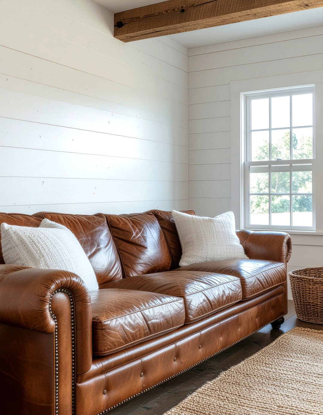 Farmhouse leather sofa - 30 leather living room ideas