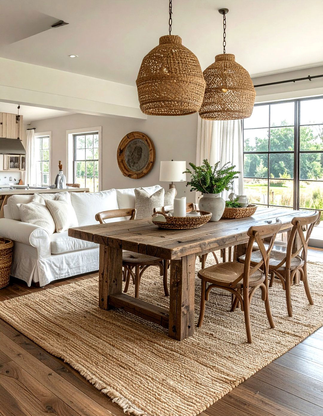 Farmhouse living room dining combo - 30 living room with dining area ideas