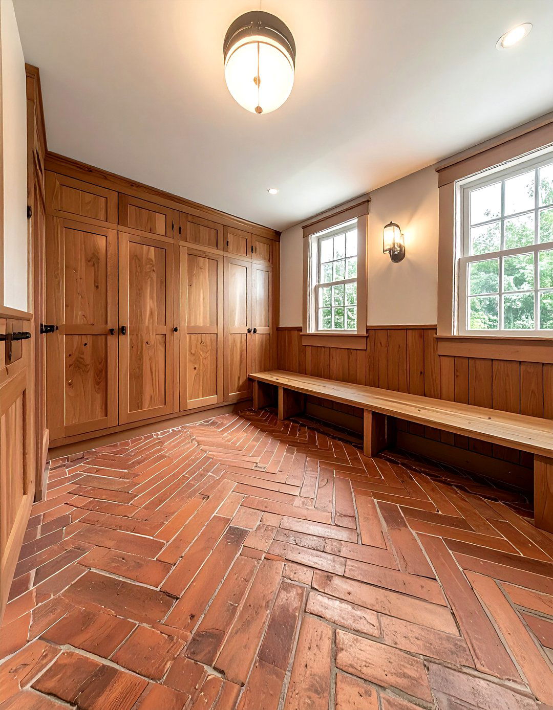 Farmhouse mudroom with brick flooring - 30 rustic home decor ideas