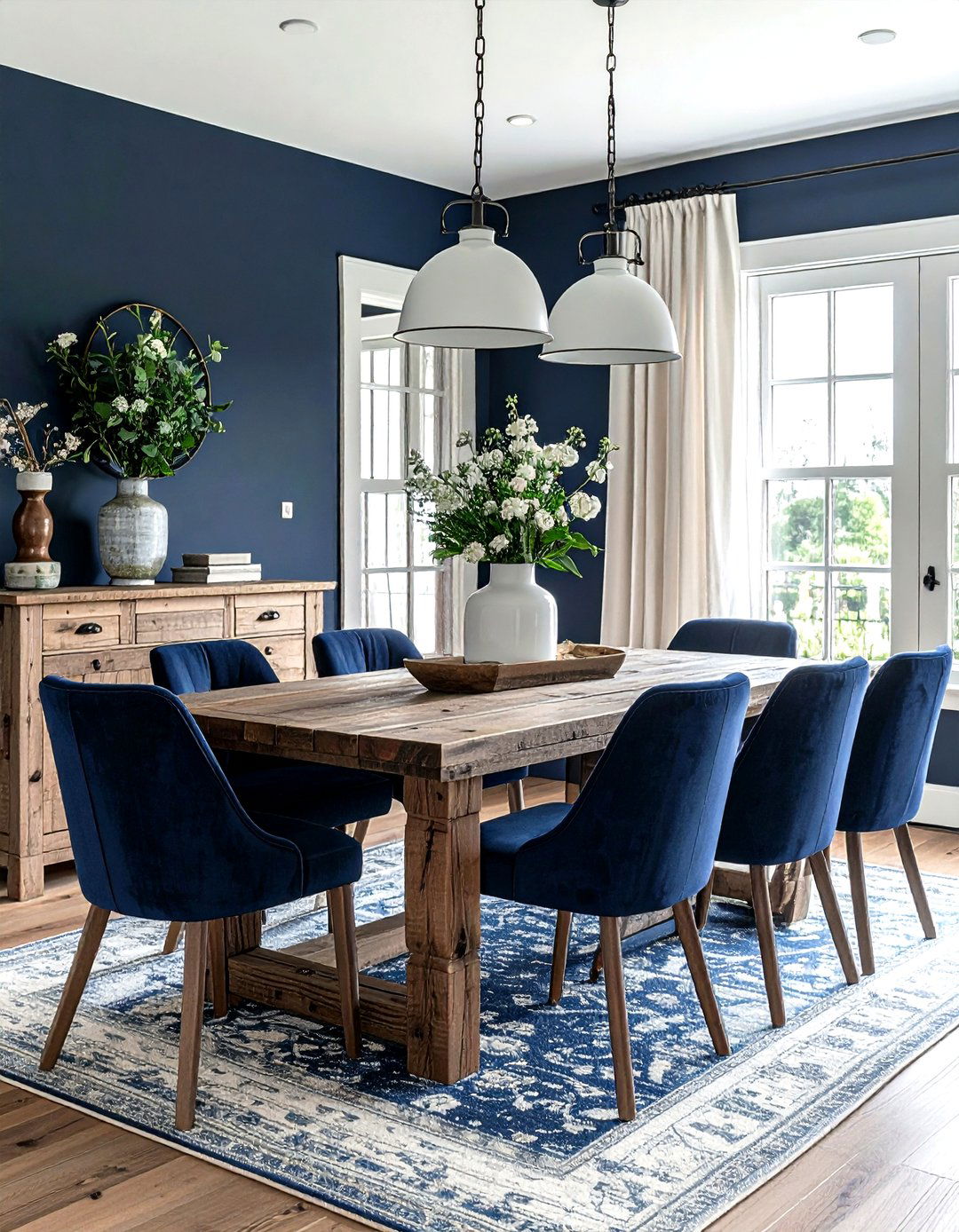 Farmhouse navy dining room - 30 navy dining room design ideas