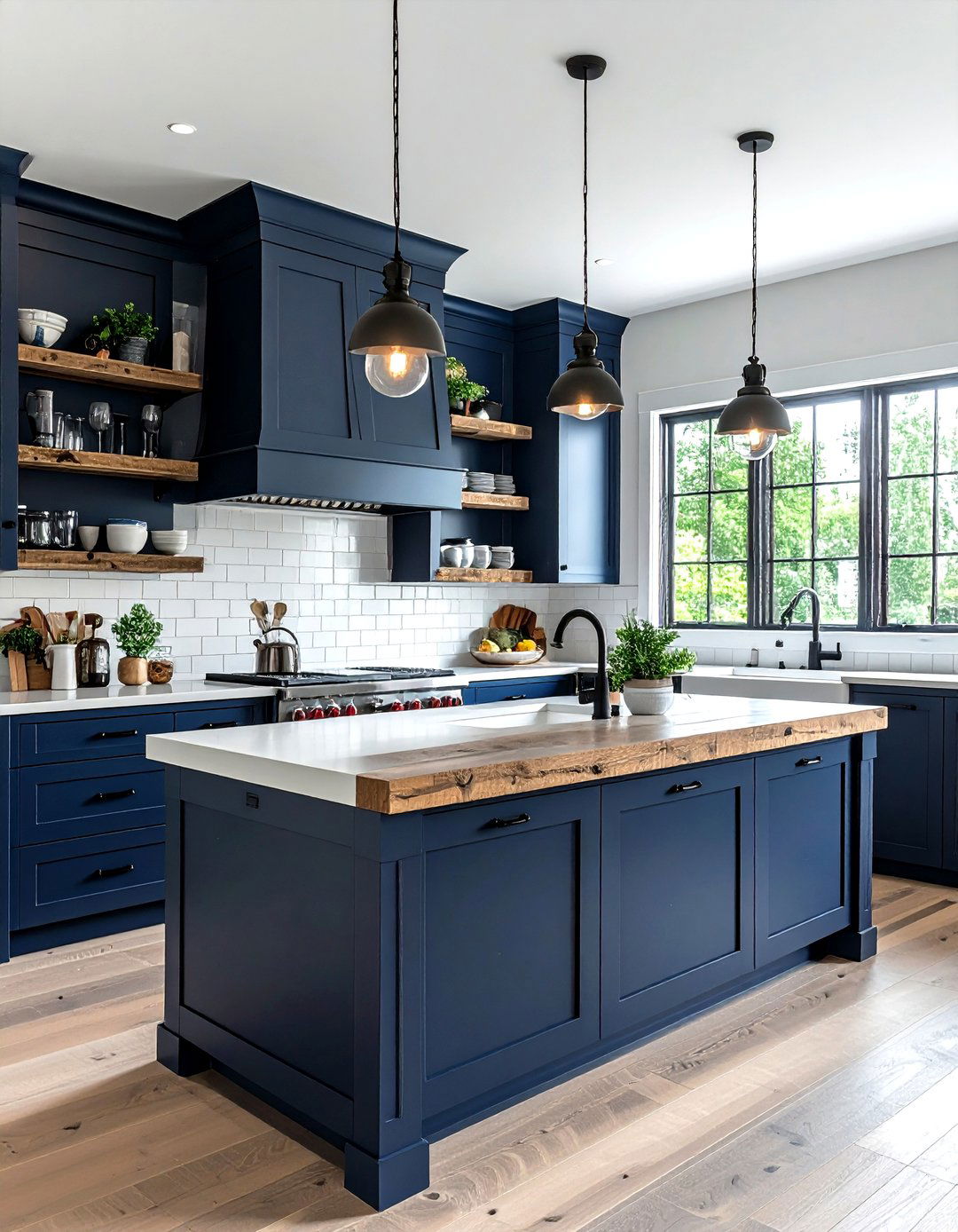 Farmhouse navy kitchen - 30 navy and white kitchen ideas