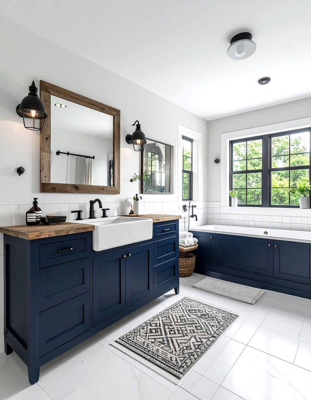 Farmhouse navy white bathroom - 30 navy and white bathroom ideas