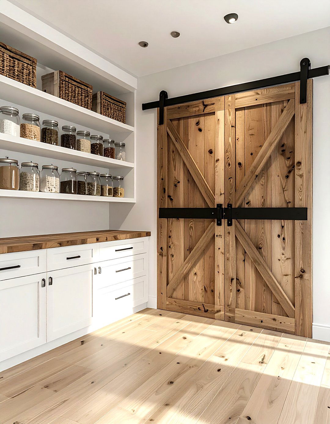 Farmhouse pantry with sliding barn door - 30 rustic home decor ideas