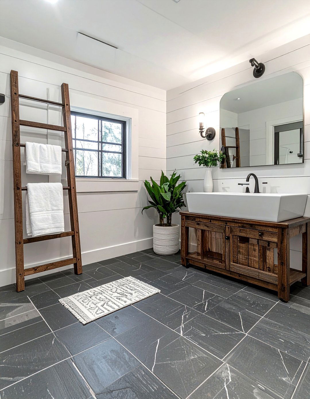 Farmhouse patterned tile bathroom floor - 30 patterned tile bathroom ideas
