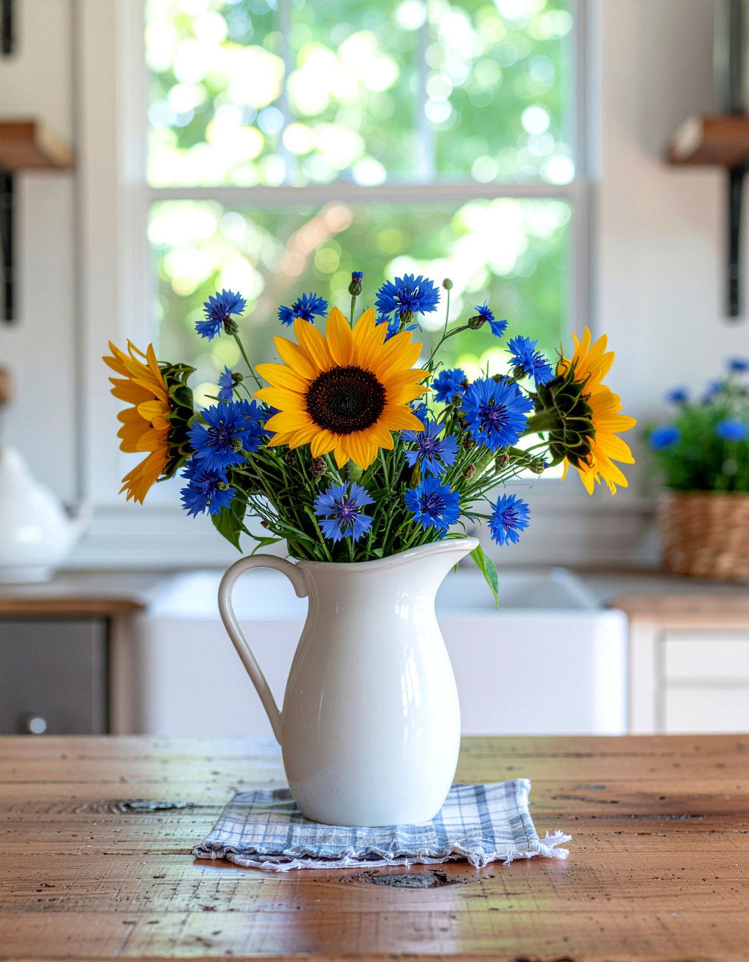 Farmhouse pitcher flower bouquet - 30 kitchen flower arrangement ideas