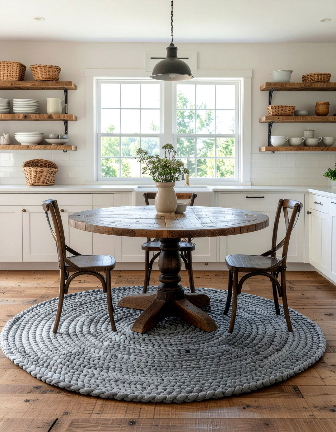 Farmhouse round rug dining room - 30 round rug dining room ideas