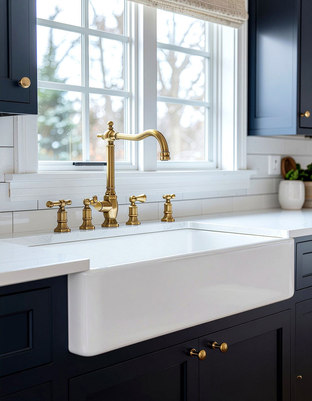 Farmhouse sink brass hardware - 30 bathroom era mixing ideas