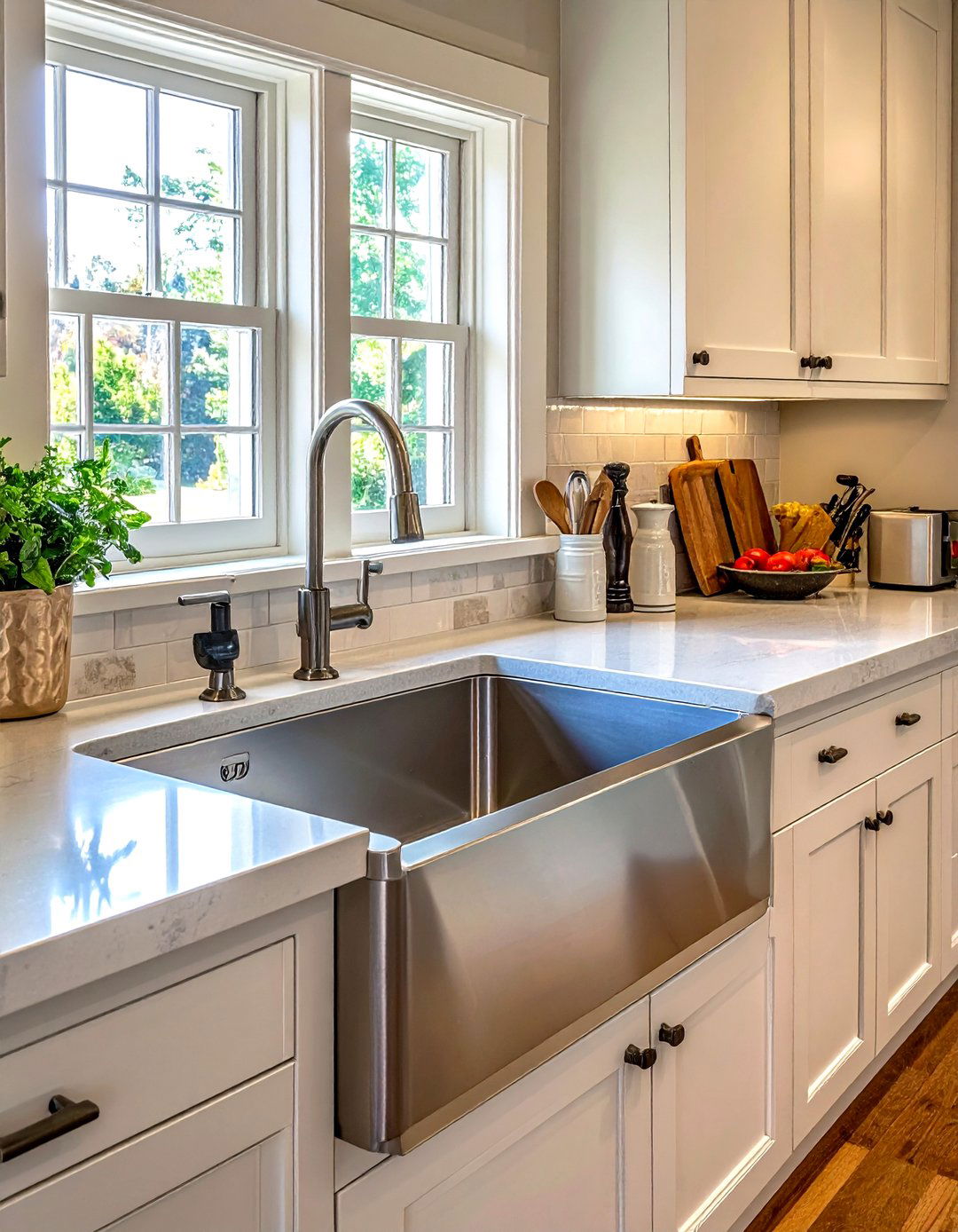 Farmhouse stainless steel sink - 30 stainless steel countertop kitchen ideas