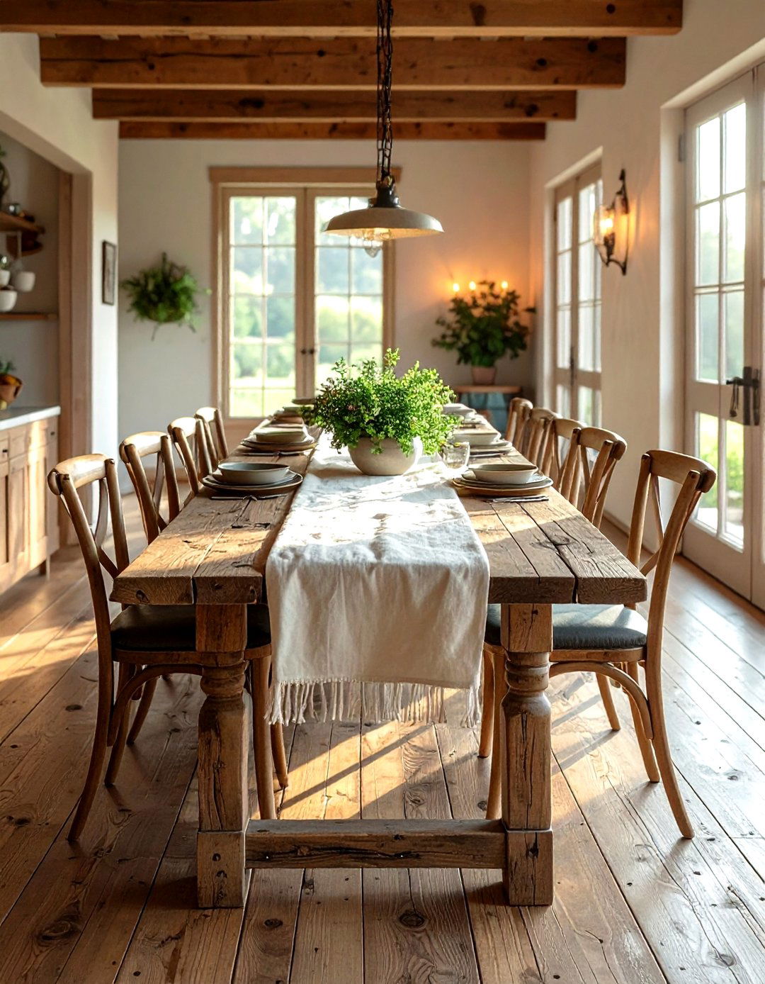 Farmhouse style narrow table - 30 narrow dining room ideas