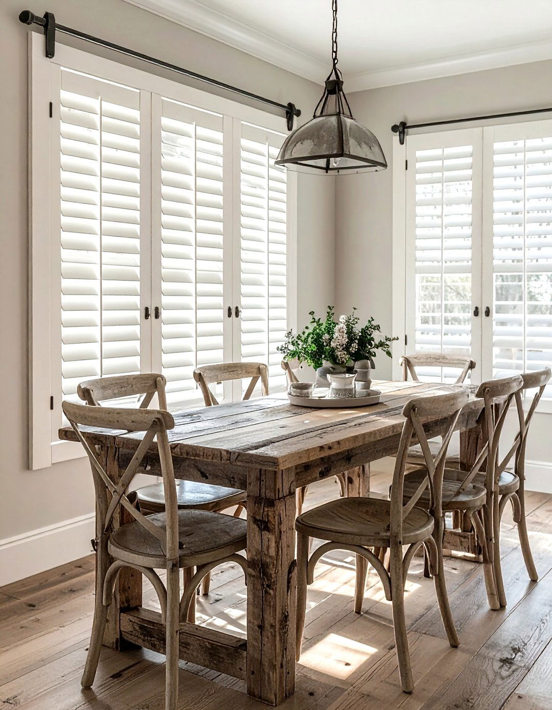 Farmhouse style shutters - 30 dining room shutter ideas