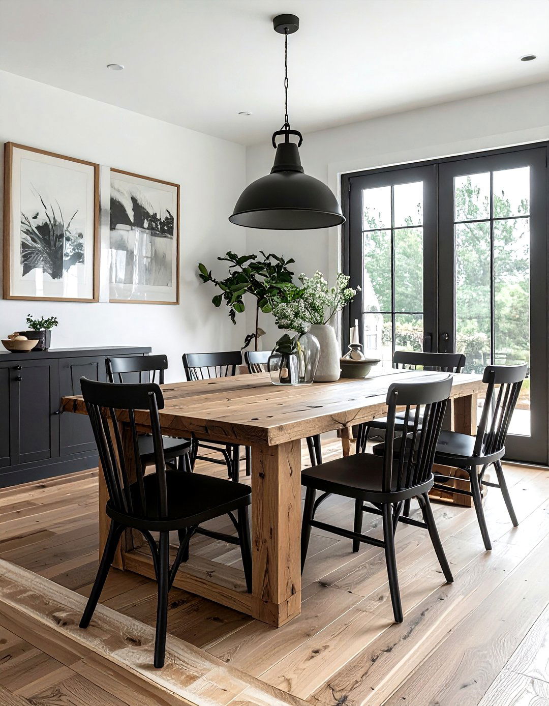 Farmhouse table with black chairs - 30 casual dining room ideas