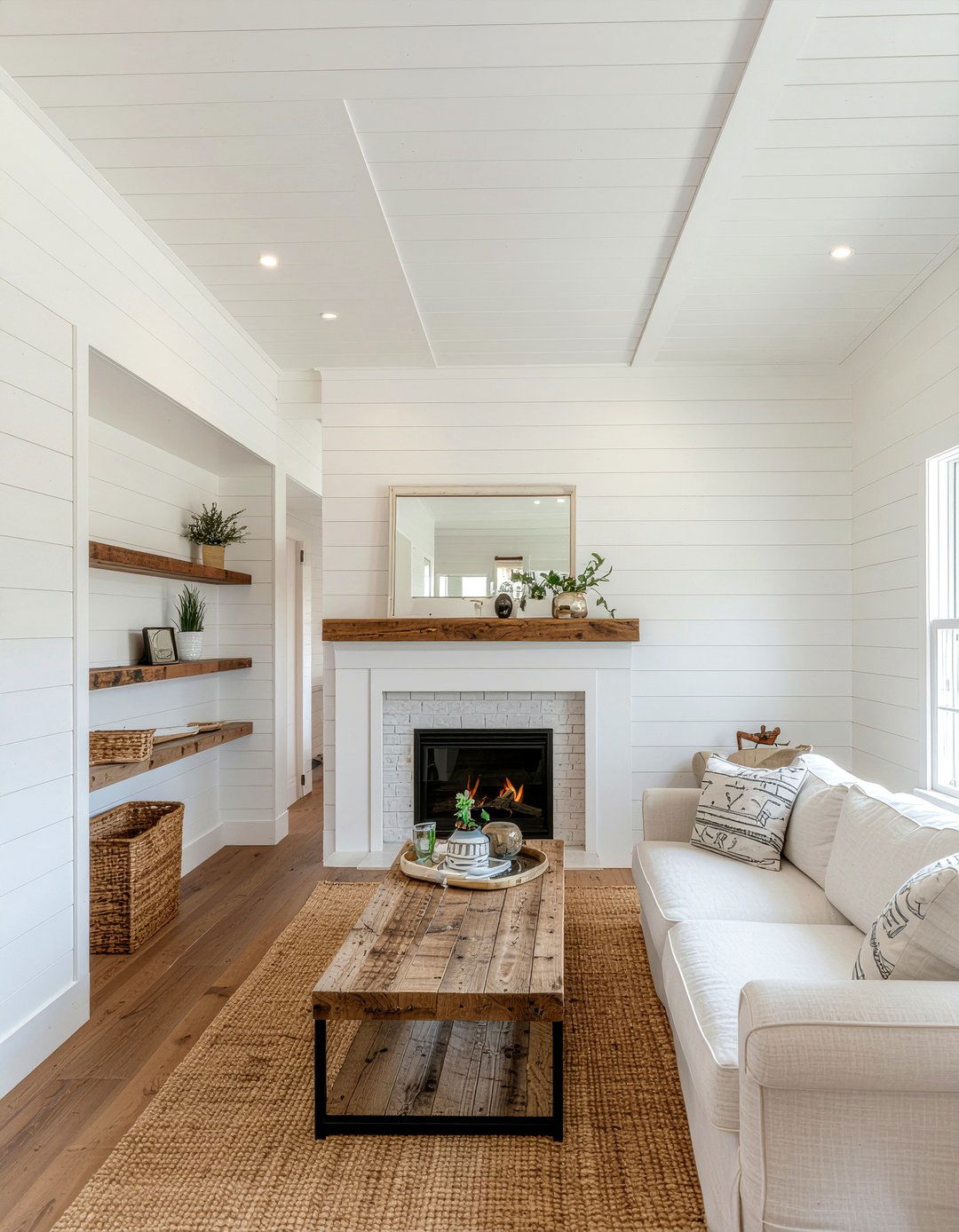 Farmhouse white beadboard accents - 30 living room beadboard ideas