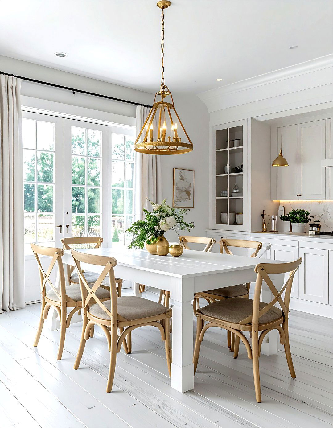 Farmhouse white gold dining room - 30 gold and white dining room ideas