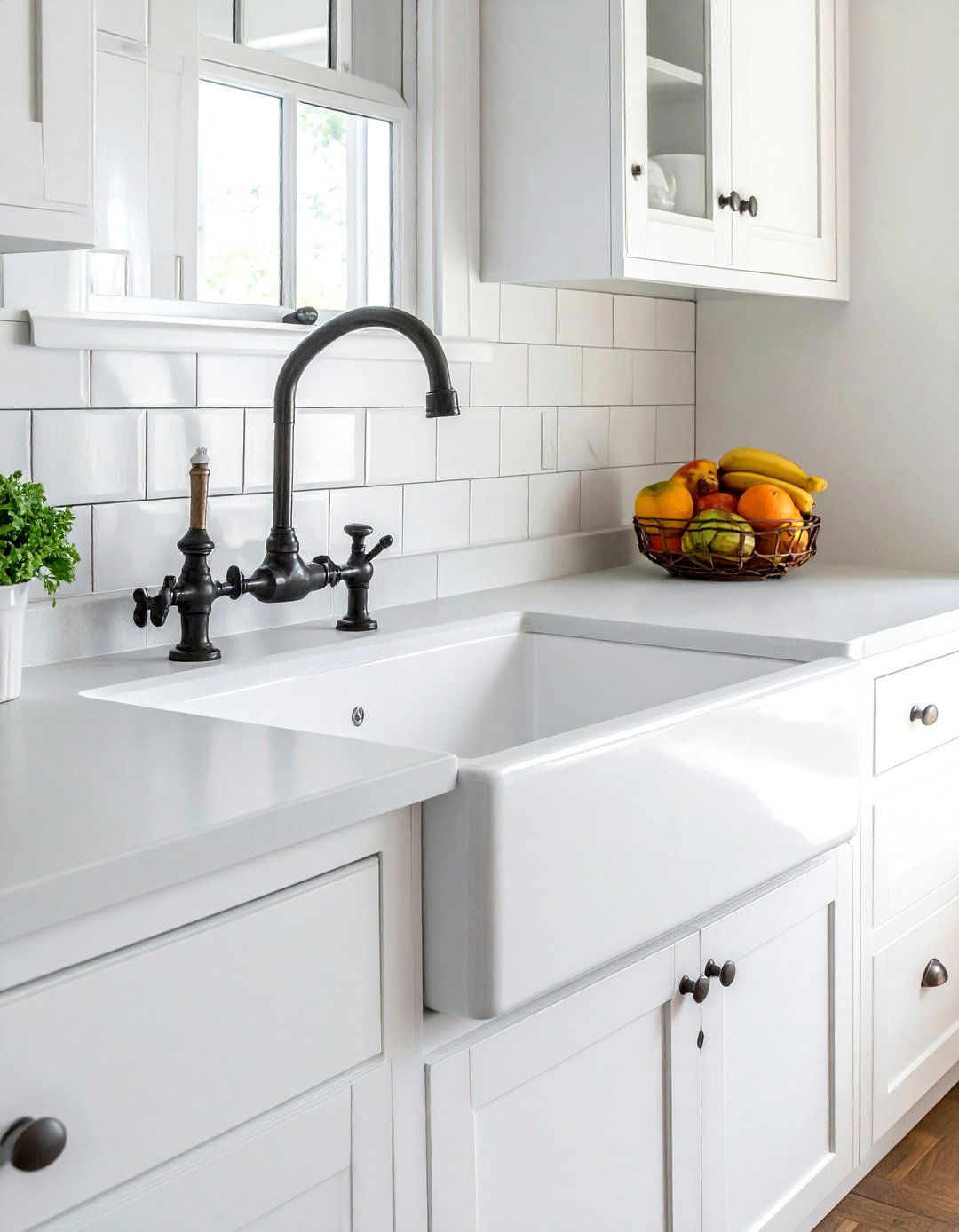 Farmhouse white kitchen sink - 30 white kitchen cabinet ideas