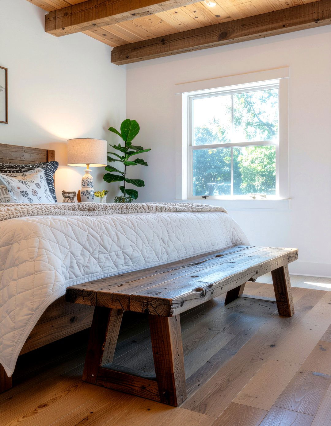 Farmhouse wooden bench - 30 bedroom end of bed benches