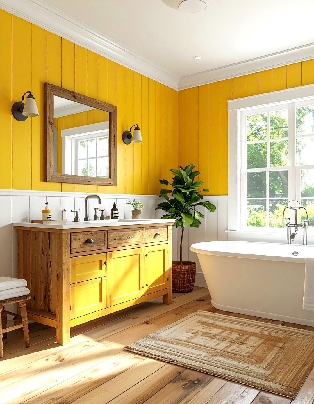 Farmhouse yellow bathroom - 30 yellow and white bathroom ideas