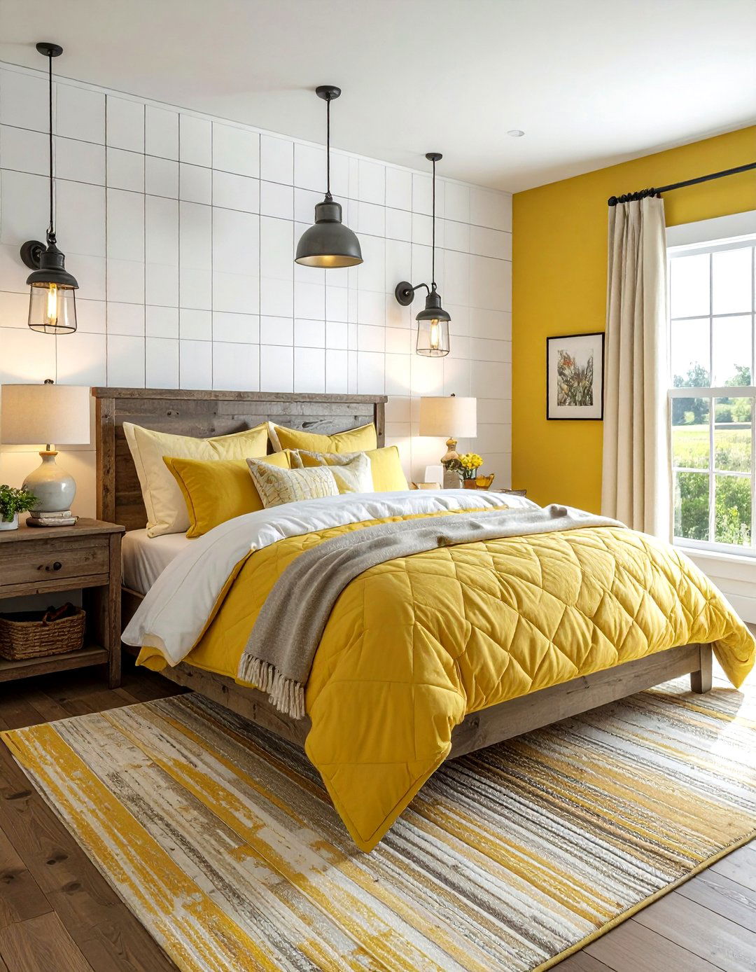 Farmhouse yellow bedroom - 30 yellow and white bedroom ideas