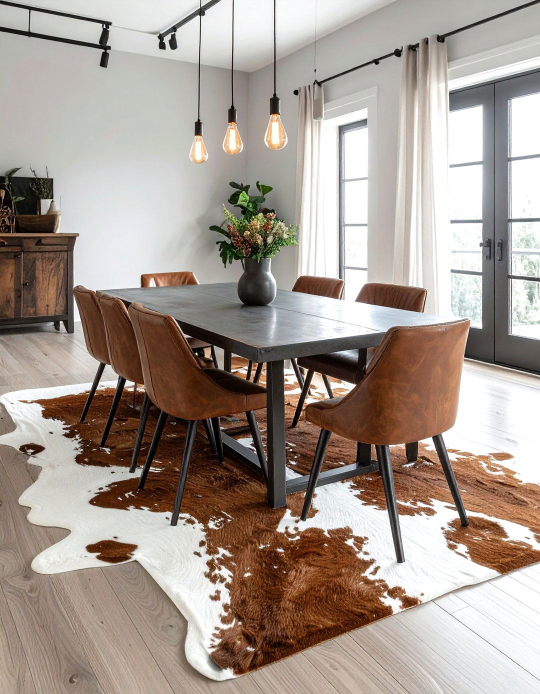 Faux Cowhide Rug - 30 dining room area rug ideas