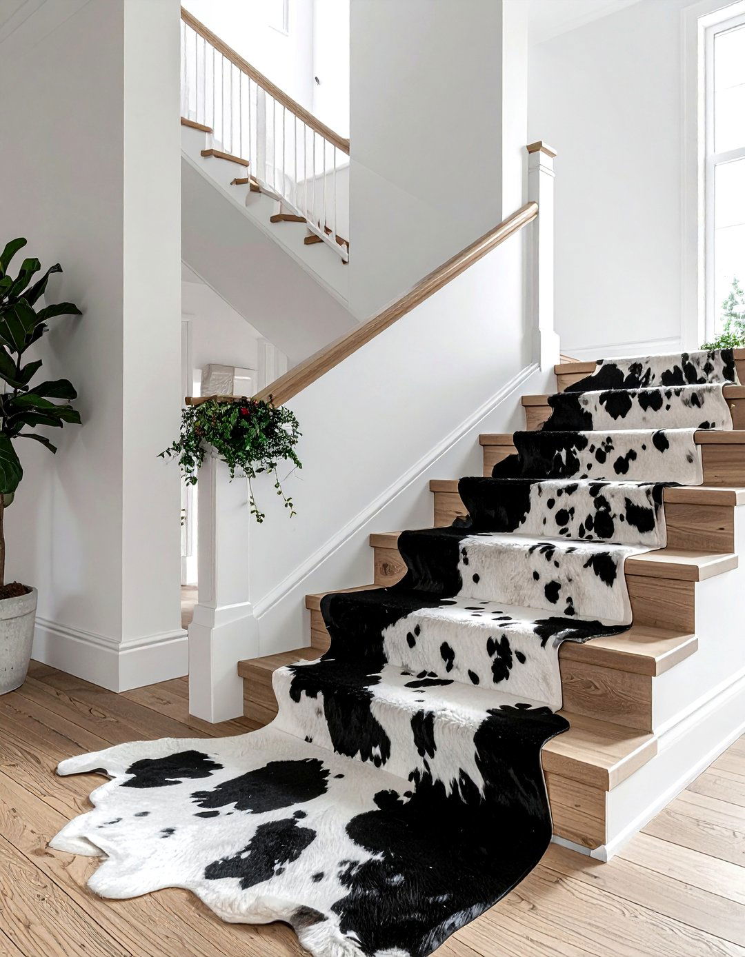 Faux Cowhide Stair Runner - 30 stair runner ideas